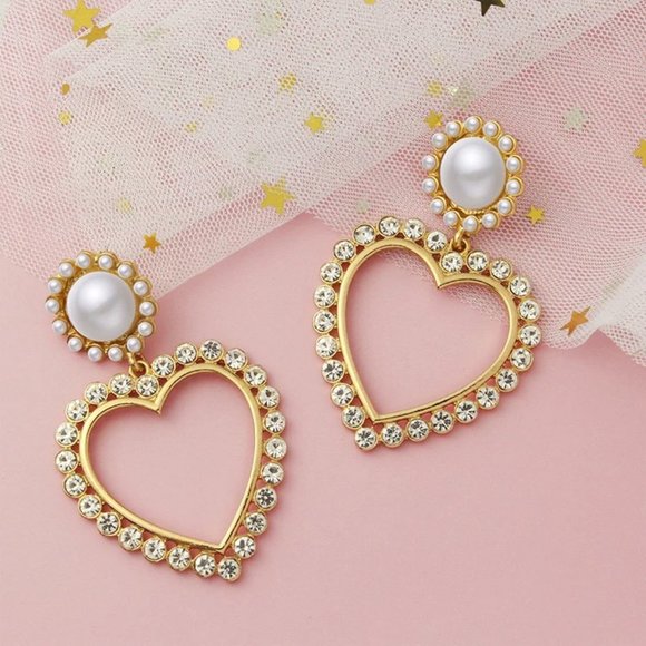 Faux Pearl Heart Zircon Earrings